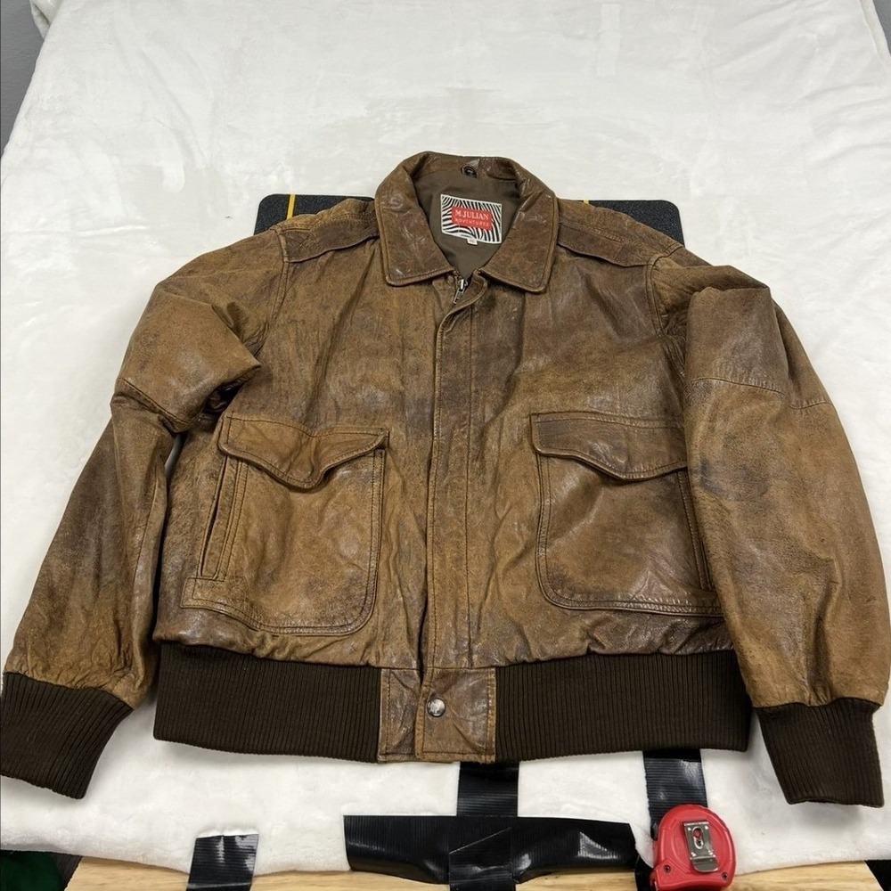 M. Julian Leather Flight Jacket Mens 44 Brown Distressed Bomber A-2 Style F1